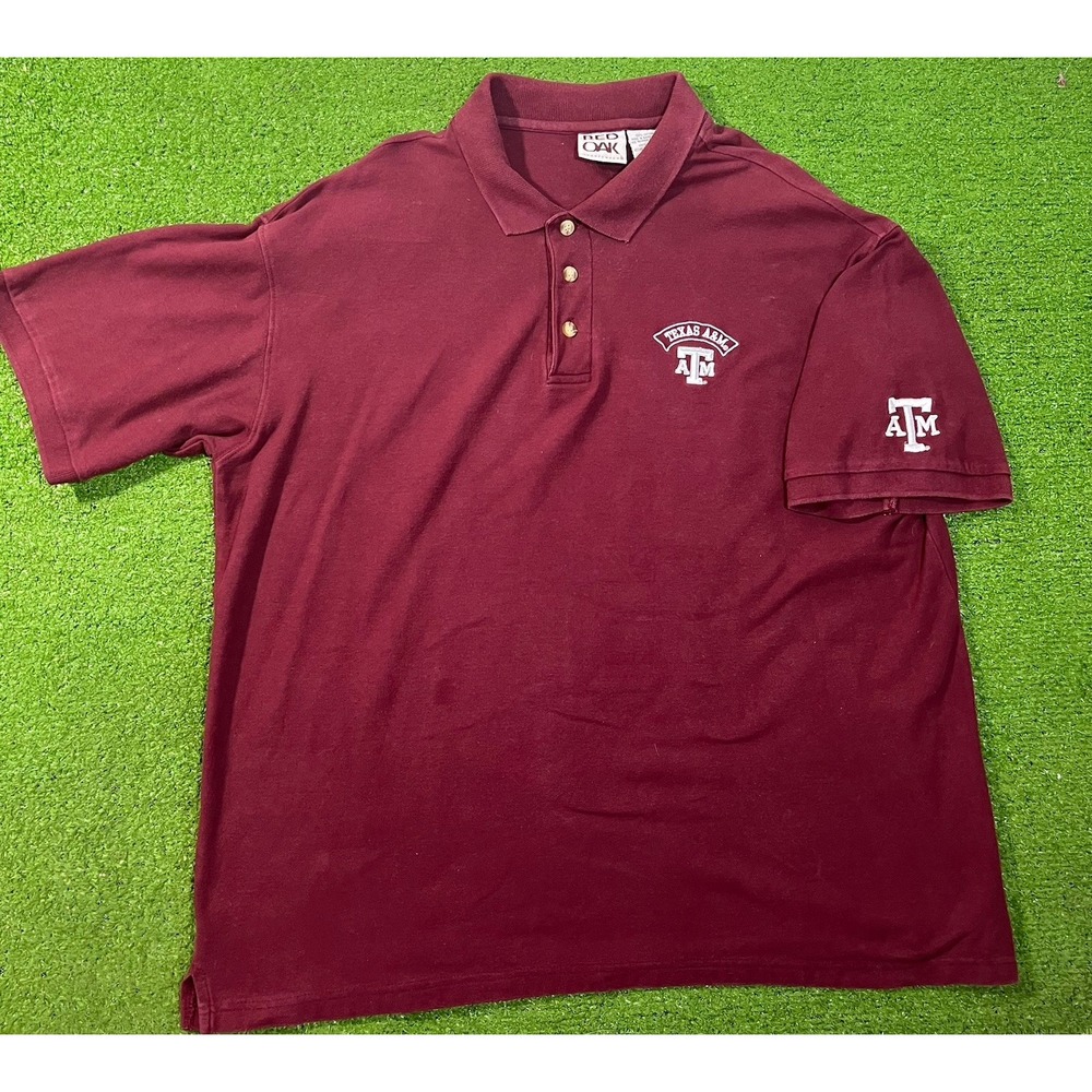 Vintage Texas A&M Polo XL 90s Aggie Gameday Shirt Cropped Red Oak Maroon